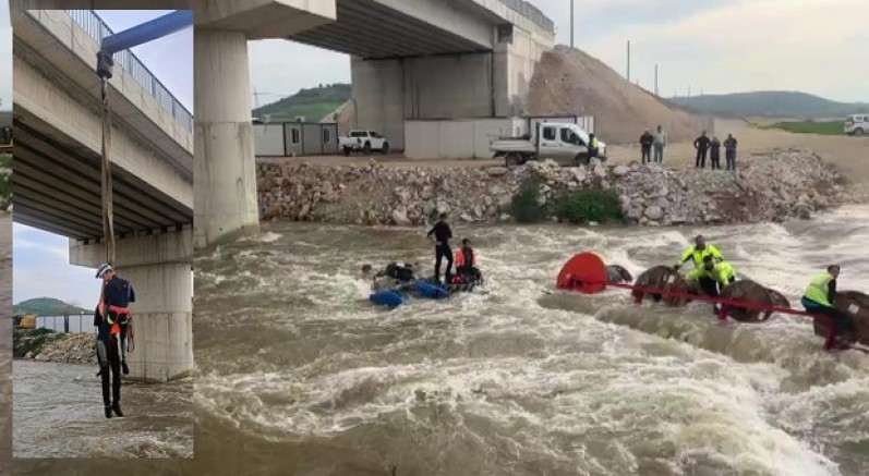 10 işçi vinçle kurtarıldı