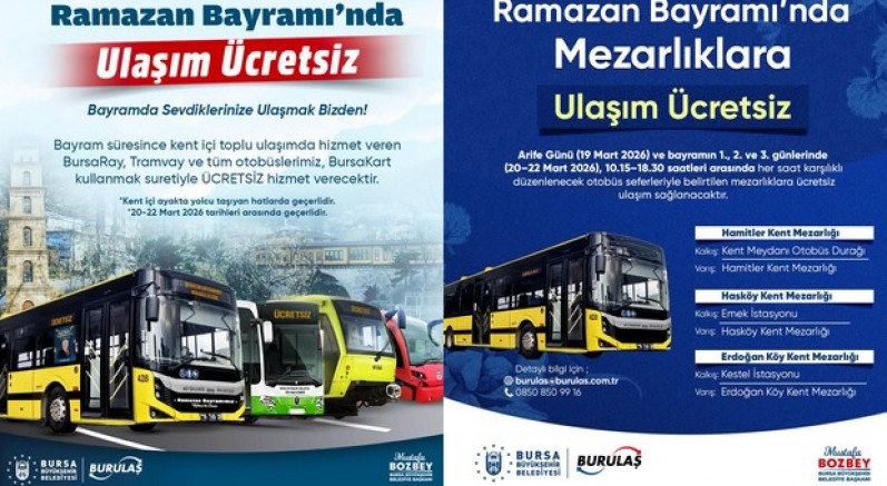 Bursa’da bayram boyunca ulaşım ücretsiz