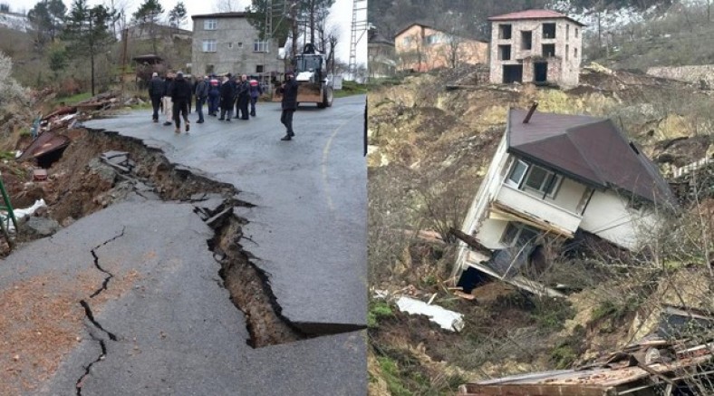 Fatsa'da evler yıkıldı, yol çöktü