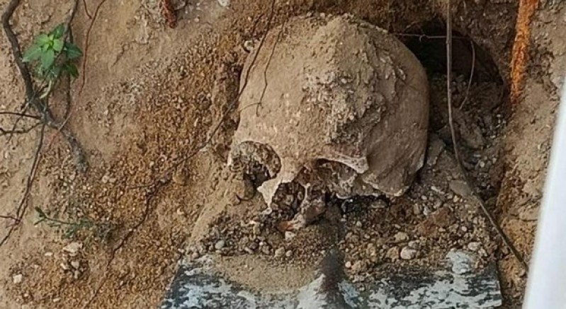 İnsan kafatası ve kemikler bulundu