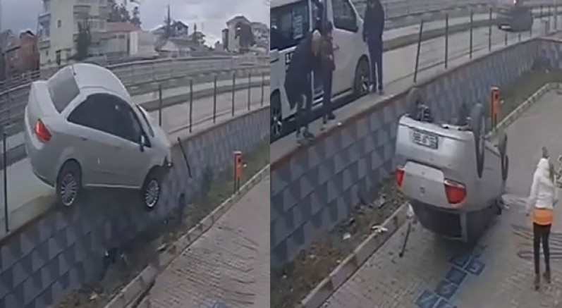 Otomobil cami bahçesine uçtu