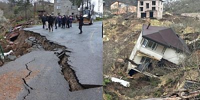 Fatsa'da evler yıkıldı, yol çöktü