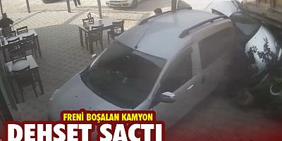 Freni boşalan kamyon dehşet saçtı 
