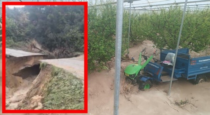 Yol çöktü, seralar zarar gördü