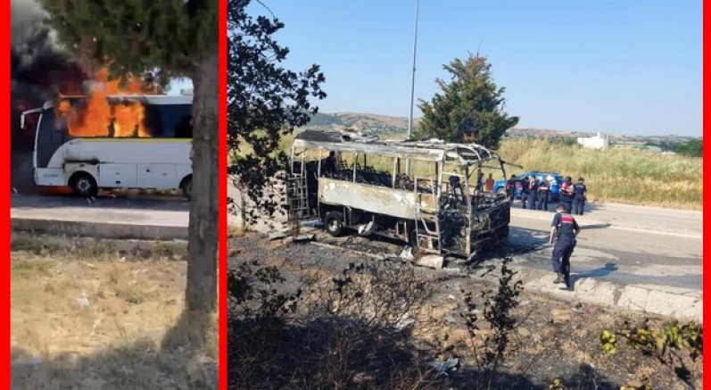 Bursa'da servis otobüsü alevlere teslim oldu