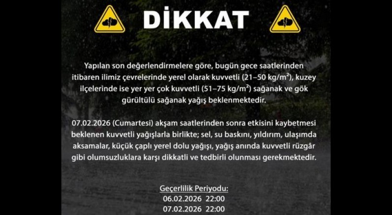 Bursa Valiliğinden kuvvetli yağış uyarısı