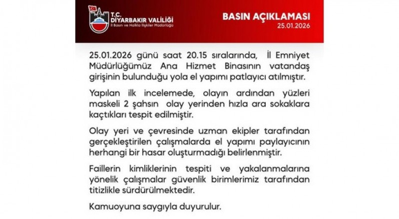 Diyarbakır Emniyet Müdürlüğüne EYP'li saldırı girişimi