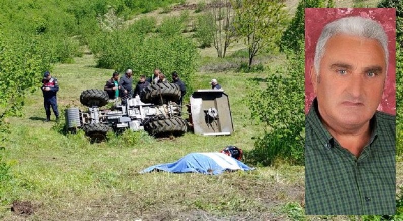 Emekli polis devrilen traktörün altında can verdi