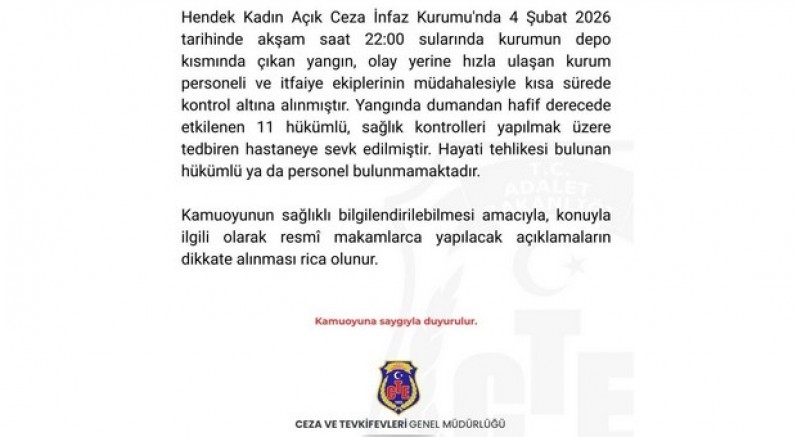 Hendek Kadın Açık Ceza İnfaz Kurumu'nda yangın: 11 hükümlü hafif yaralı