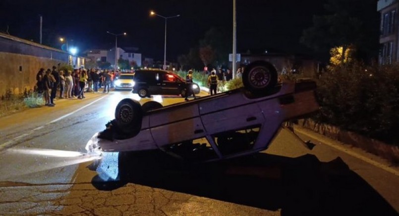 İnegöl'de kontrolden çıkan araç takla attı