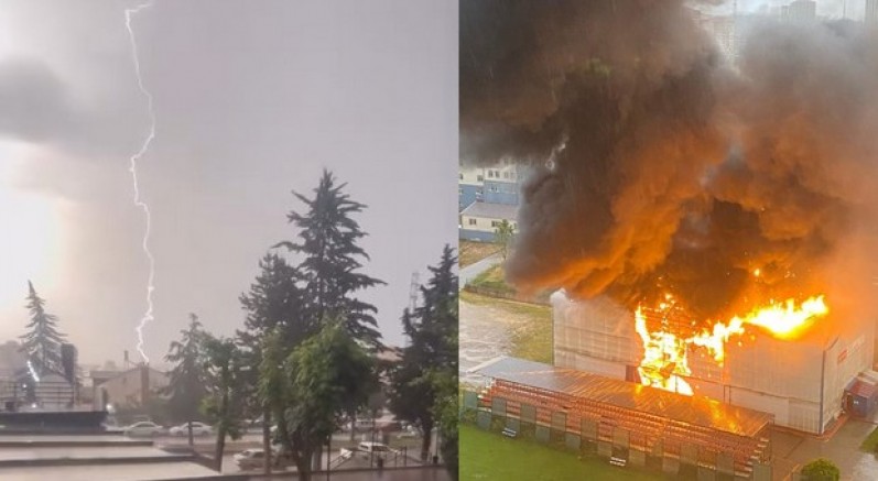 Jimnastik salonuna yıldırımın düşme anı