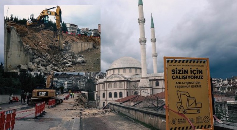 Nilüfer'de çöken istinat duvarı yenileniyor