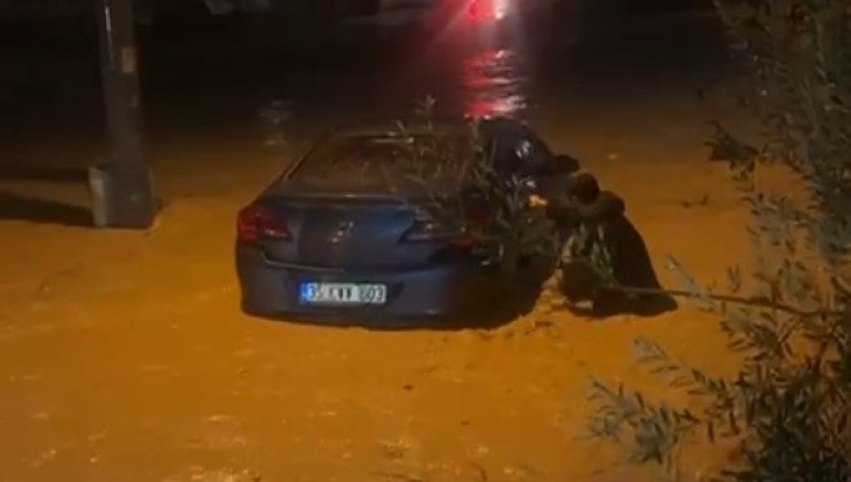 Sel suları araçları sürükledi