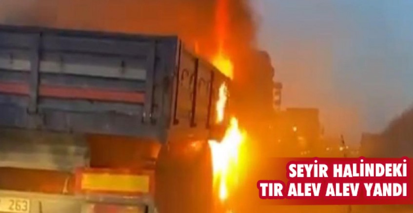 Seyir halindeki tır alev alev yandı