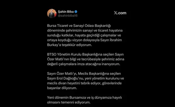 Başkan vekili Şahin Biba'dan teşekkür ve tebrik
